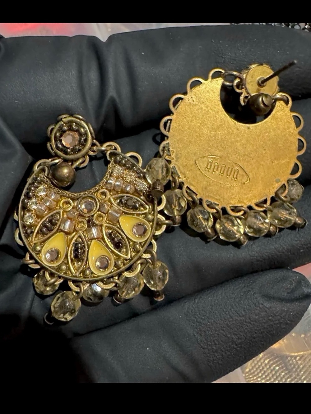 Vintage Adaya Designer Gold-Tone Dangle Earrings with Beaded Accents